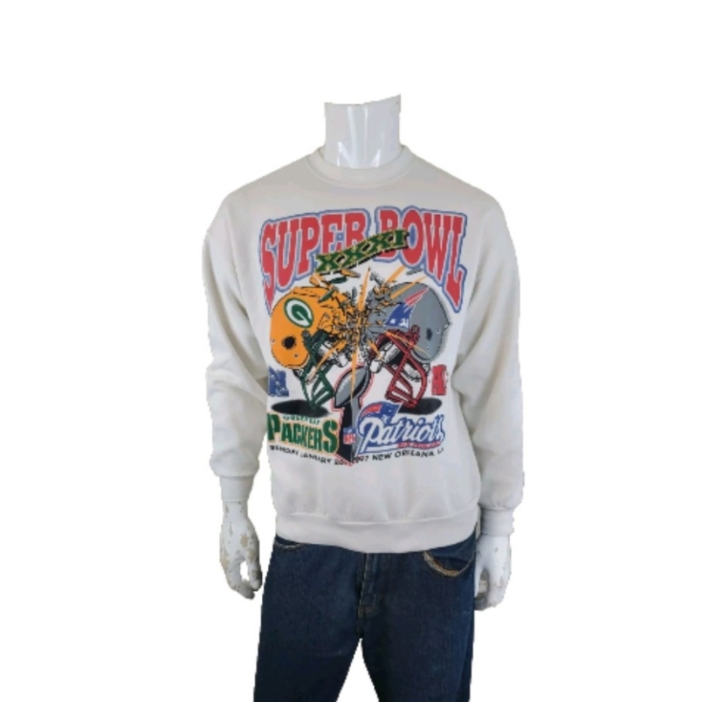 VTG NFL Super Bowl Sweatshirt 31 XXXI Packers Patriots Crewneck SZ XL Football